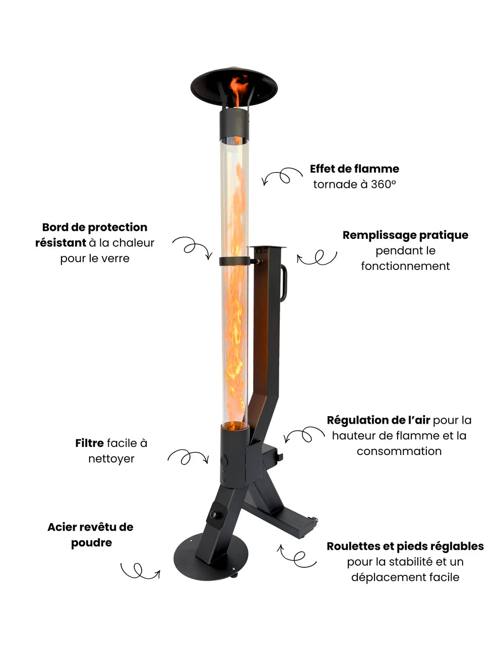 Poêle à pellets mobile d'extérieur – Flamme verticale 360°